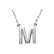 Sterling Silver Block Initial M 16' Necklace
