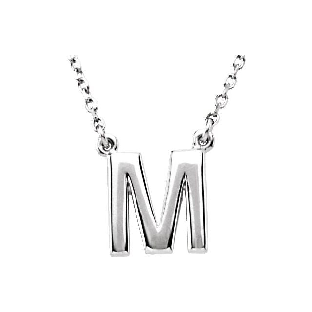 Sterling Silver Block Initial M 16' Necklace