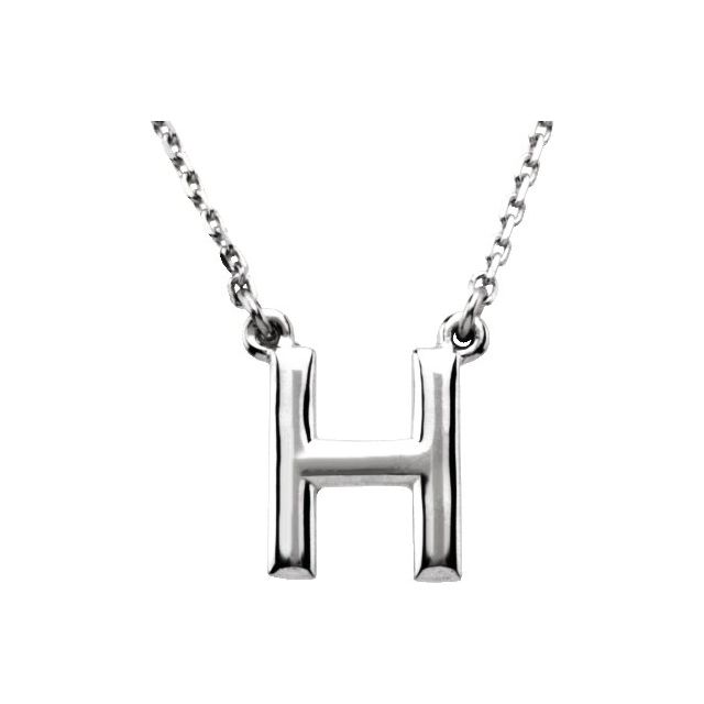 Sterling Silver Block Initial H 16' Necklace