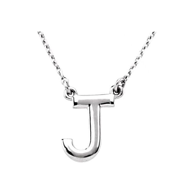 14K White Block Initial J 16' Necklace