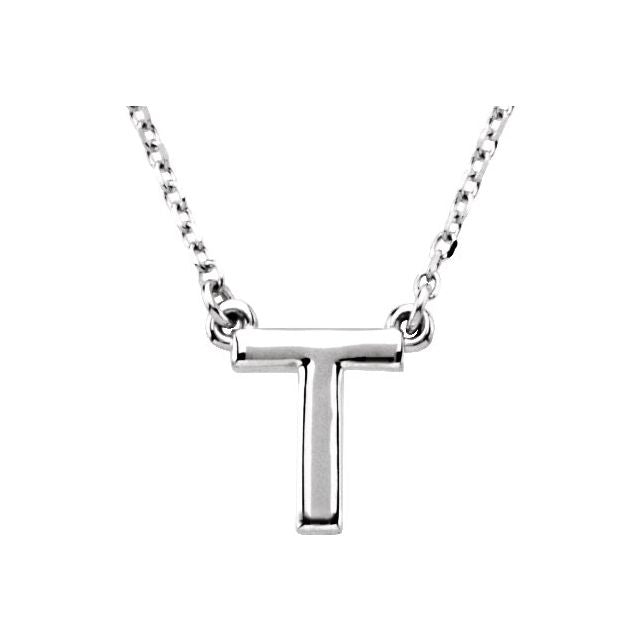 Sterling Silver Block Initial T 16' Necklace