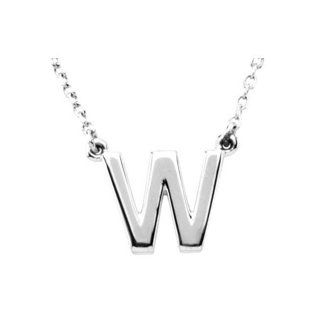Sterling Silver Block Initial W 16' Necklace
