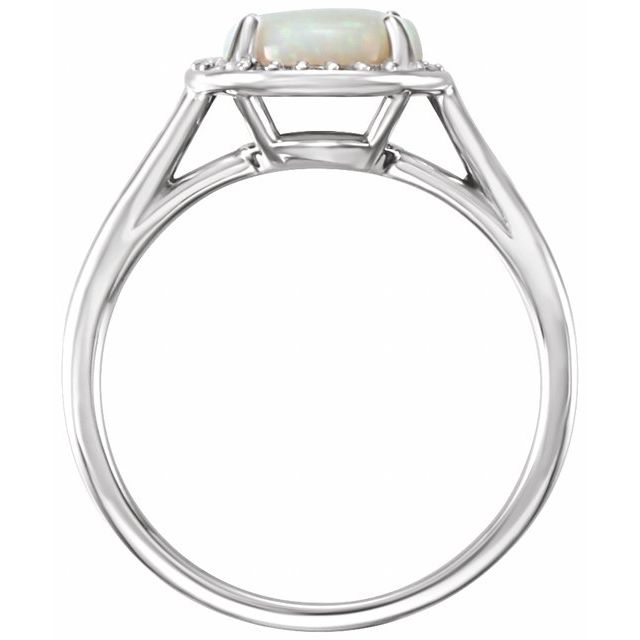14K White Natural White Opal & .05 CTW Natural Diamond Ring