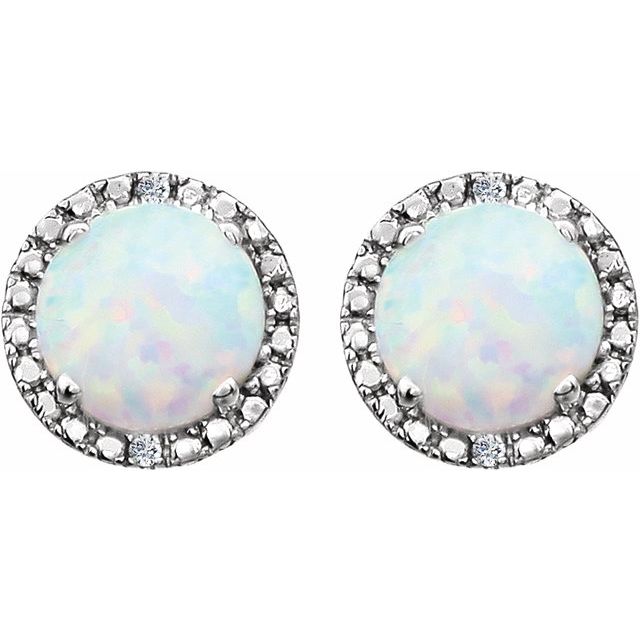Sterling Silver Lab-grown Opal & .01 Ctw Natural Diamond Earrings