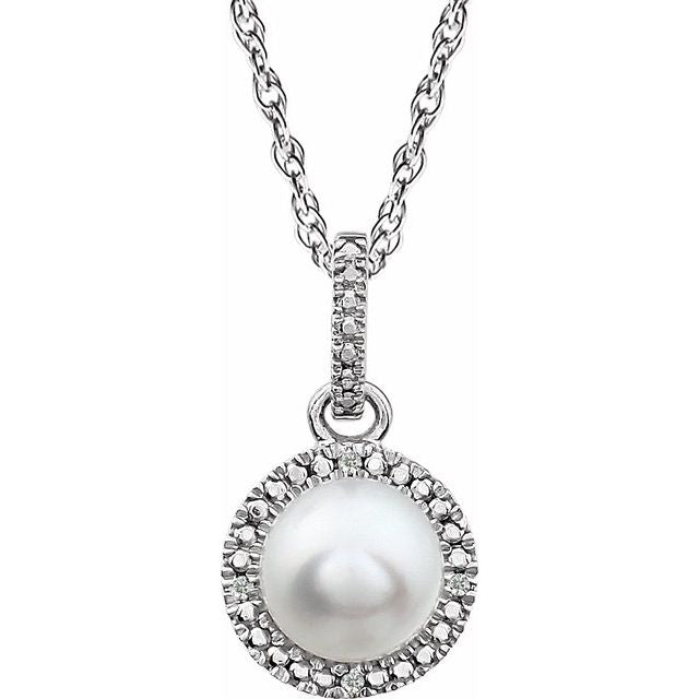 Sterling Silver Cultured White Freshwater Pearl & .01 Ctw Natural Diamond 18' Necklace