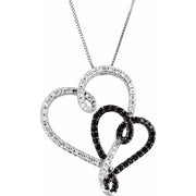 14K White & Black Rhodium-Plated 1/2 CTW Black & White Natural Diamond Double Heart 18' Necklace