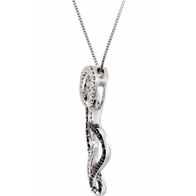 14K White & Black Rhodium-Plated 1/2 CTW Black & White Natural Diamond Double Heart 18' Necklace
