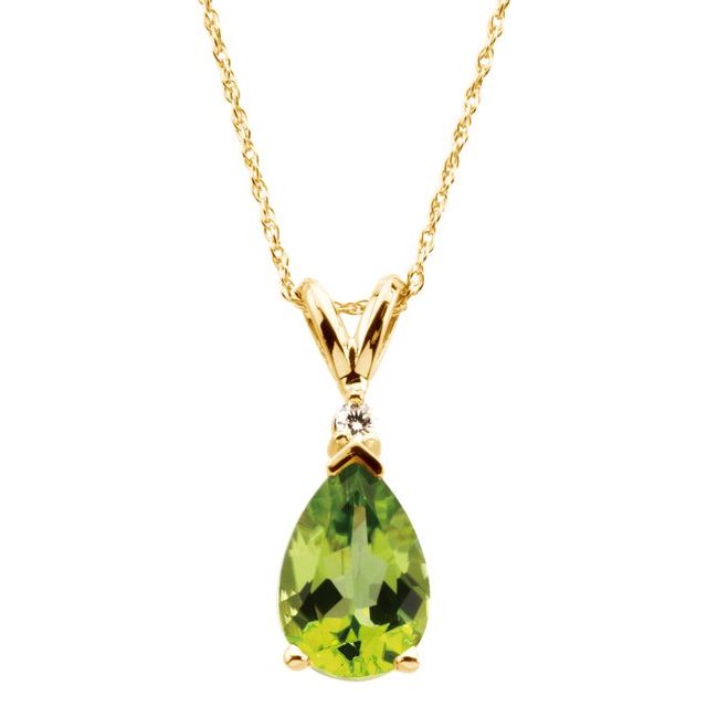 14K Yellow Natural Peridot & .04 CT Natural Diamond 18' Necklace