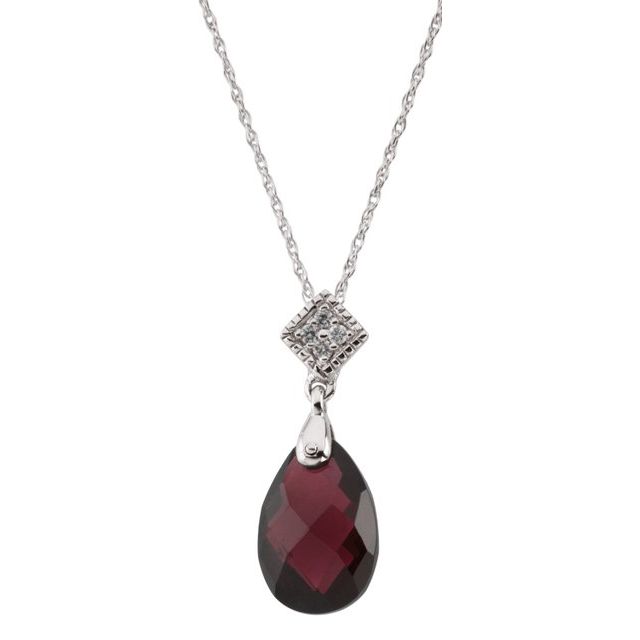 14K White Natural Brazilian Garnett & .04 CTW Natural Diamond 18' Necklace