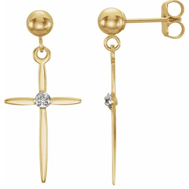 14K Yellow/White .01 CTW Natural Diamond Cross Earrings