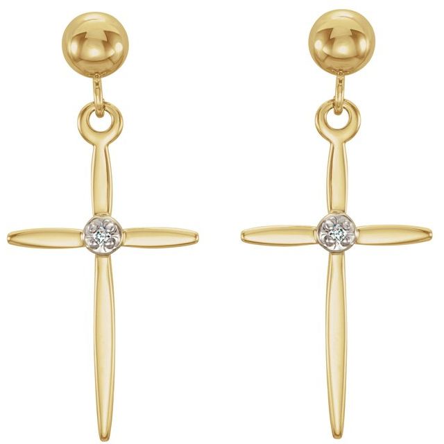 14K Yellow/White .01 CTW Natural Diamond Cross Earrings