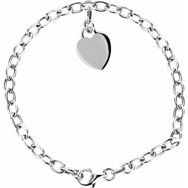 Sterling Silver Heart Charm 7.5' Bracelet