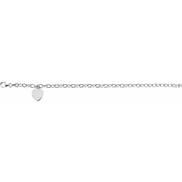 Sterling Silver Heart Charm 7.5' Bracelet