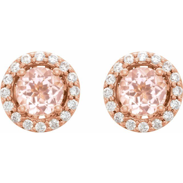 14k Rose Natural Pink Morganite & 1/5 Ctw Natural Diamond Earrings