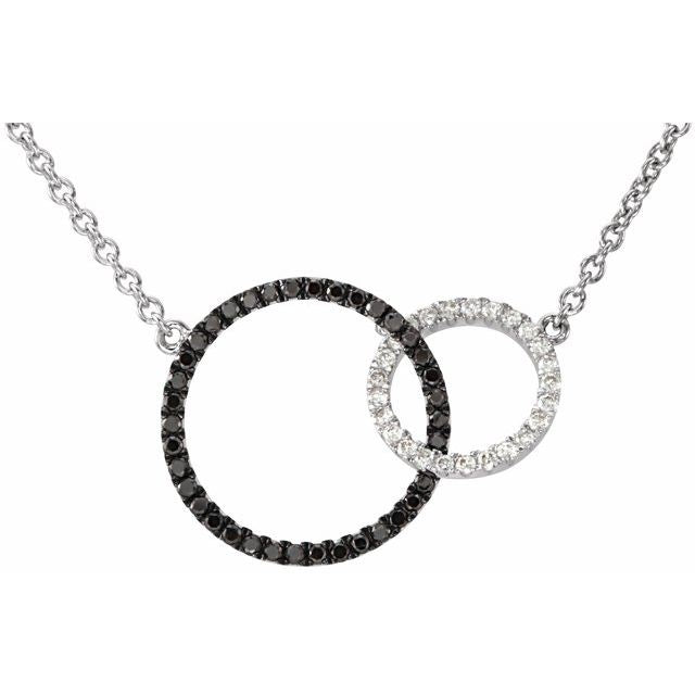 14K White 1/3 CTW Natural Black & White Diamond Circle 18' Necklace