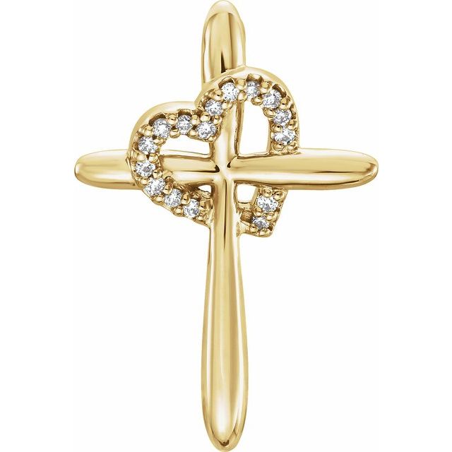 14k Yellow .04 Ctw Natural Diamond Heart & Cross Pendant
