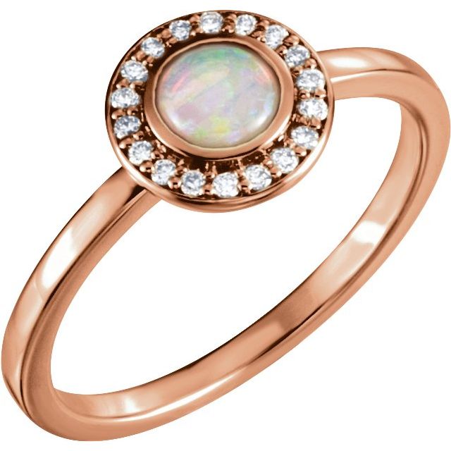 14k Rose Natural White Opal & .07 Ctw Natural Diamond Halo-style Ring