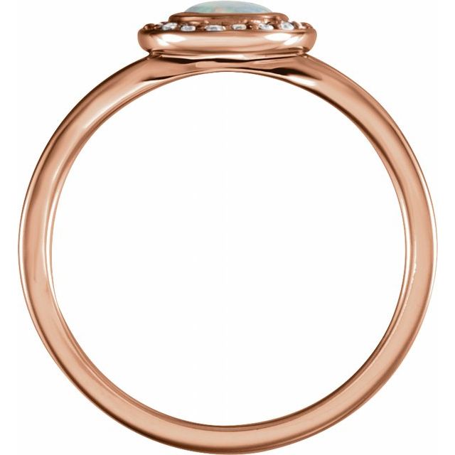 14k Rose Natural White Opal & .07 Ctw Natural Diamond Halo-style Ring