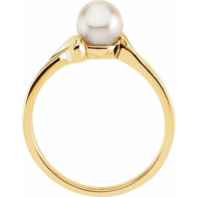 14K Yellow Cultured White Akoya Pearl Ring