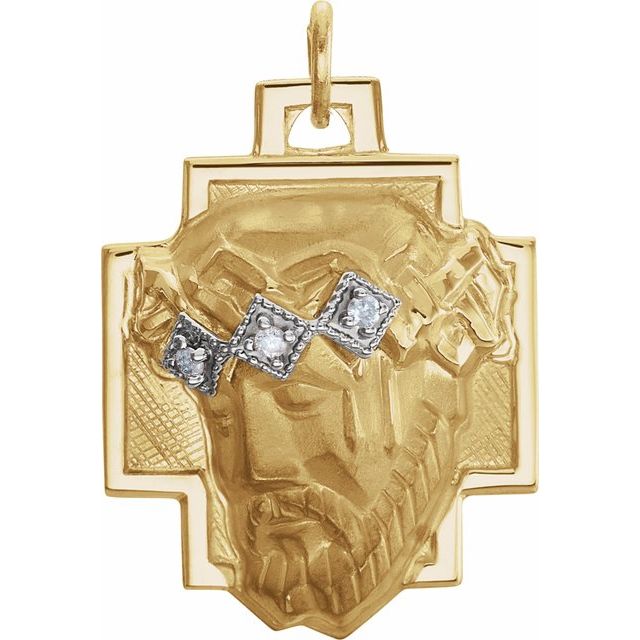 14K Yellow/White .03 CTW Natural Diamond Face of Jesus Crown Cross Pendant