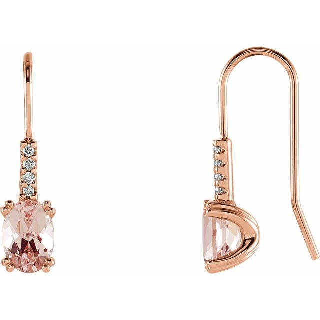 14k Rose Natural Pink Morganite & .05 Ctw Natural Diamond Earrings