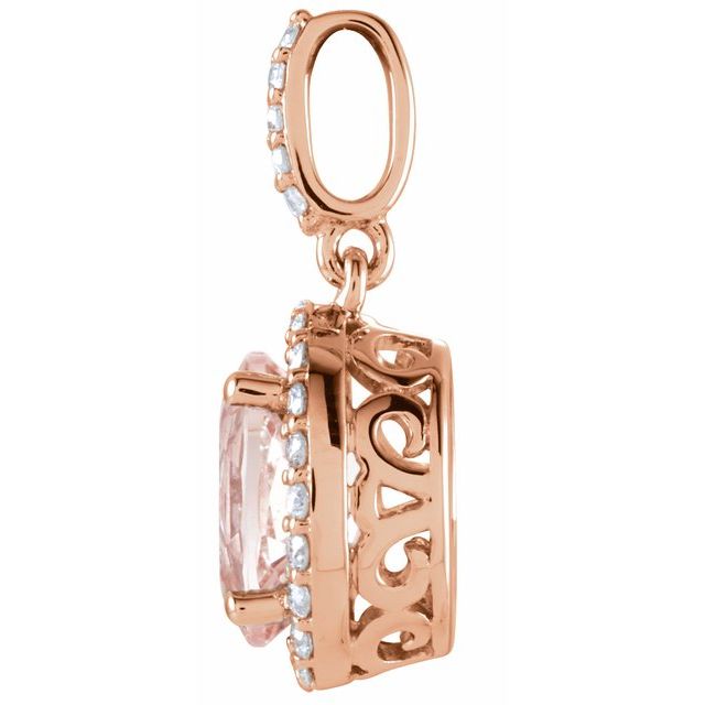 14k Rose Natural Pink Morganite & 1/6 Ctw Natural Diamond Pendant