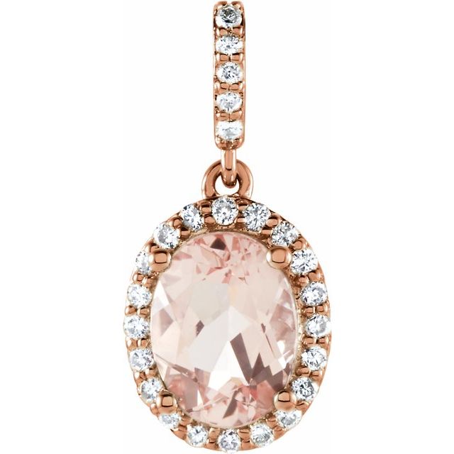 14k Rose Natural Pink Morganite & 1/6 Ctw Natural Diamond Pendant