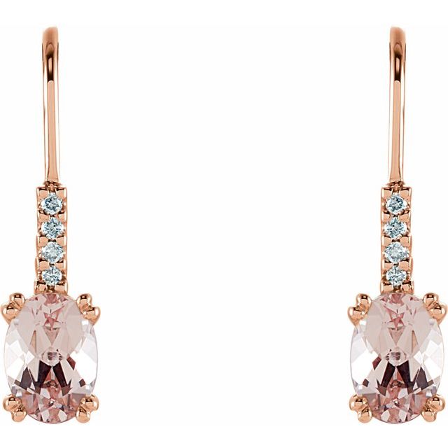 14k Rose Natural Pink Morganite & .05 Ctw Natural Diamond Earrings