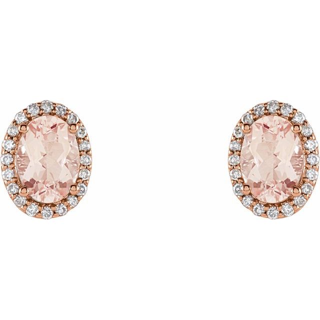 14k Rose Natural Pink Morganite & 1/5 Ctw Natural Diamond Earrings
