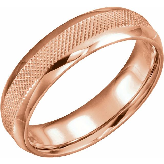 14k Rose 6 Mm Knurl Half Round Band Size 10.5