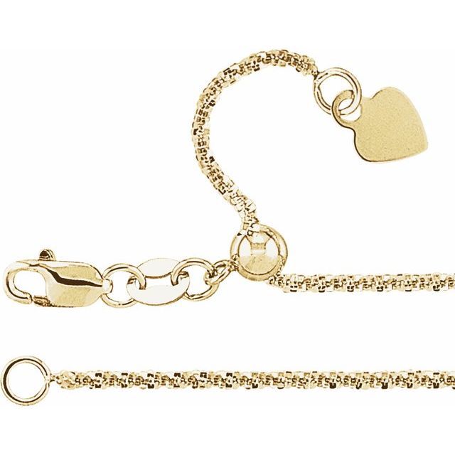 14K Yellow 1.4 mm Adjustable Diamond-Cut Twisted Snake 16-22' Chain