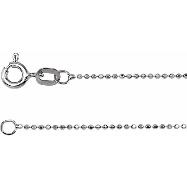 14K White 1 mm Diamond-Cut Bead 7' Chain
