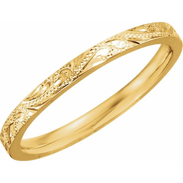 14k Yellow 2 Mm Hand Engraved Band Size 7