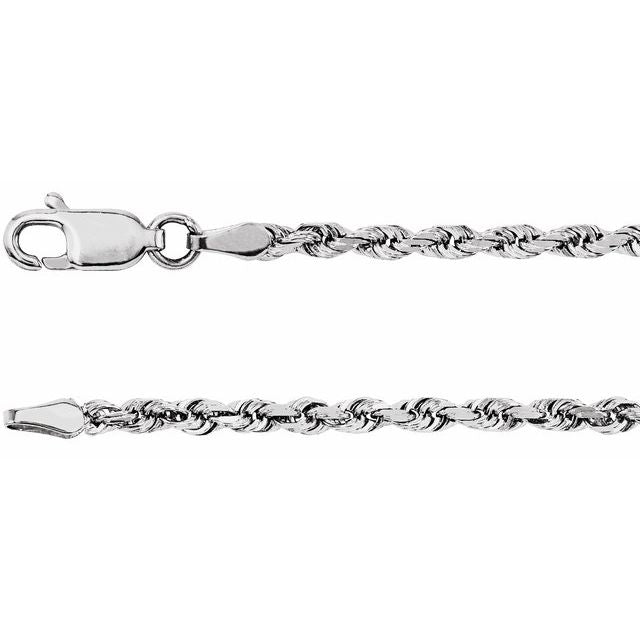 14K White 2.5 mm Diamond-Cut Rope 24' Chain