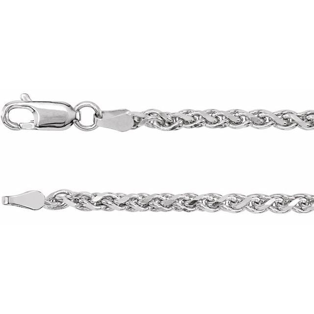 14K White 2.75 mm Diamond-Cut Wheat 7' Chain