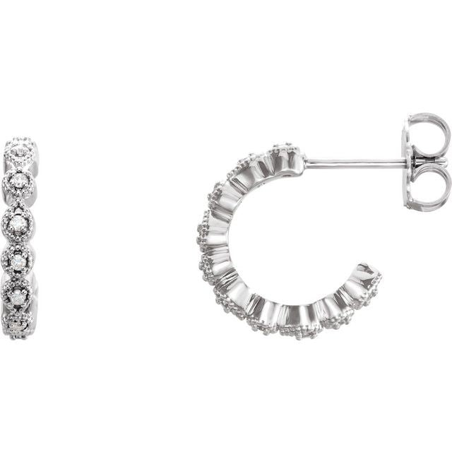 14k White .08 Ctw Natural Diamond 11.2 Mm Hoop Earrings