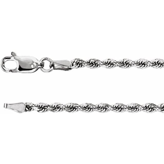 14K White 2.4 mm Diamond-Cut Rope 24' Chain