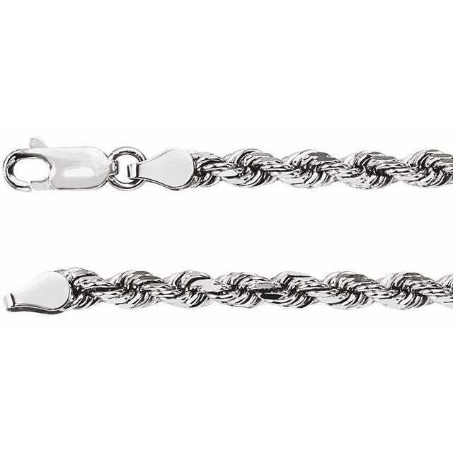 14K White 3.9 mm Diamond-Cut Rope 7' Chain