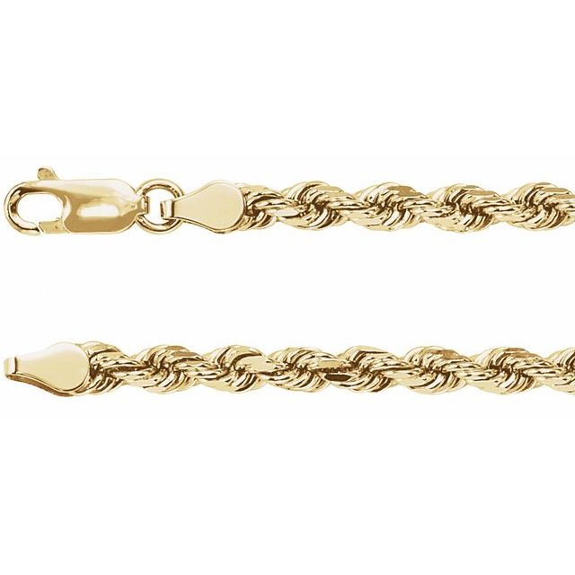 14K Yellow 3.9 mm Diamond-Cut Rope 18' Chain