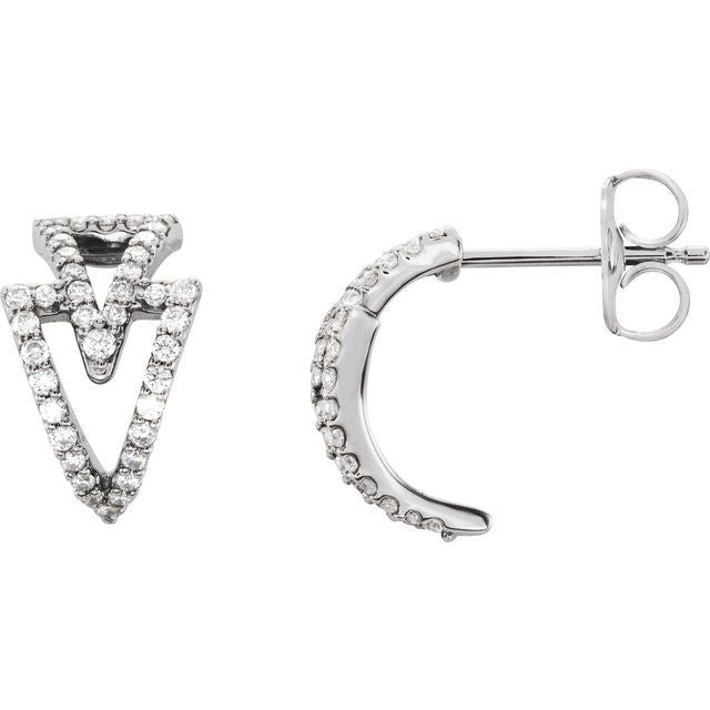 14k White 1/4 Ctw Natural Diamond Geometric Hoop Earrings