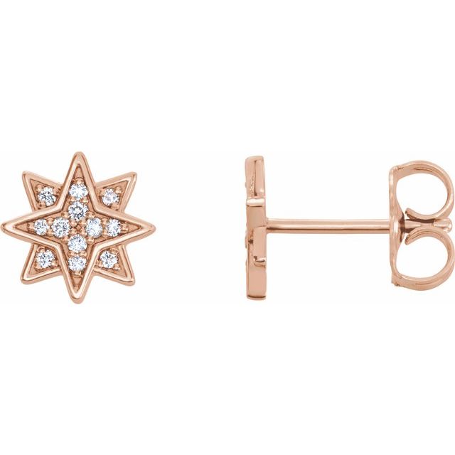 14k Rose .08 Ctw Natural Diamond Star Earrings