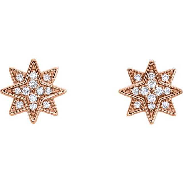 14k Rose .08 Ctw Natural Diamond Star Earrings