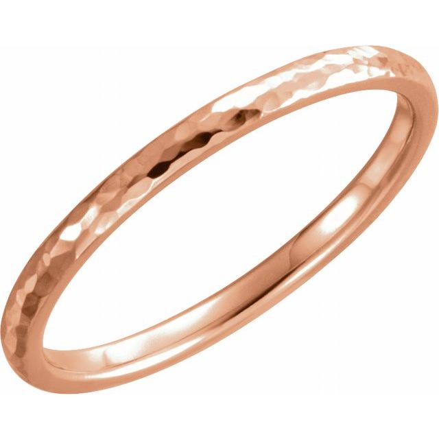 14k Rose 2 Mm Half Round Hammered Comfort-fit Band Size 7
