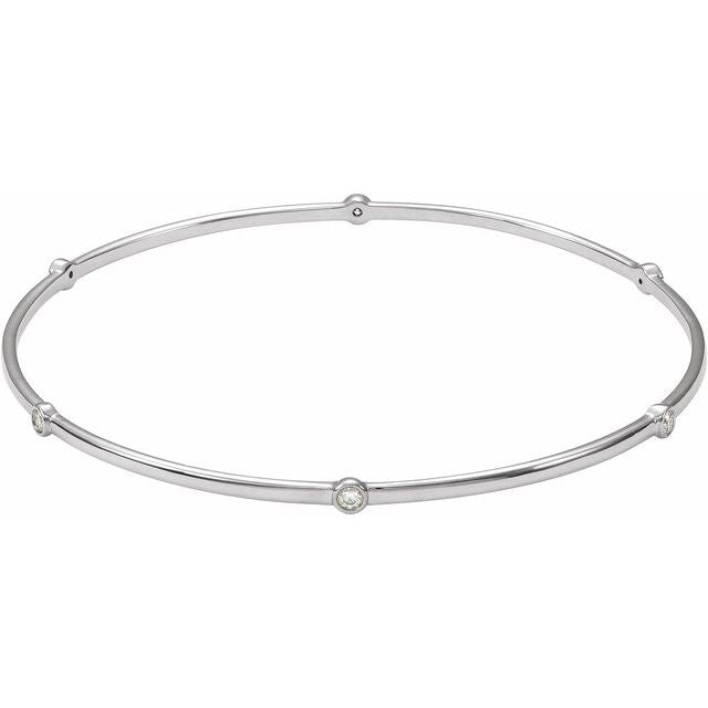 Sterling Silver 1/4 Ctw Natural Diamond Bezel-set Bangle 8' Bracelet