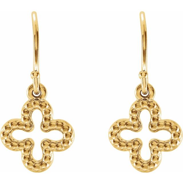14k Yellow Beaded Clover Earrings