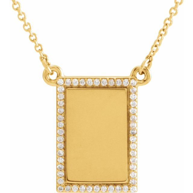 14k Yellow 1/8 Ctw Natural Diamond Engravable Rectangle 18' Necklace