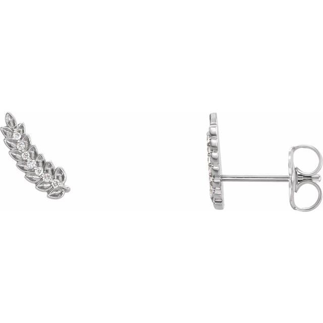 14k White .03 Ctw Natural Diamond Leaf Ear Climbers