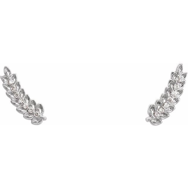 14k White .03 Ctw Natural Diamond Leaf Ear Climbers