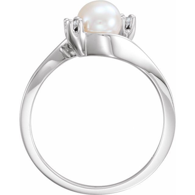 14K White Cultured White Akoya Pearl & .04 CTW Diamond Bypass Ring