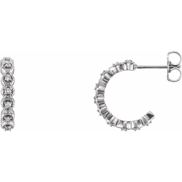 14k White 1/8 Ctw Natural Diamond 15.1 Mm Hoop Earrings